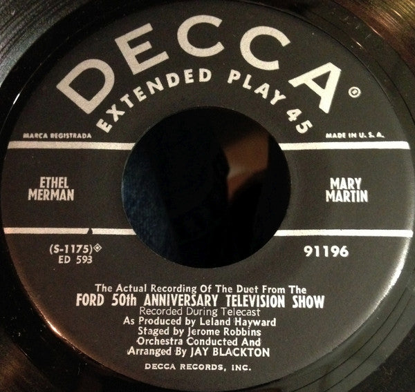 Mary Martin And Ethel Merman - The Actual Recording Of The Duet From The Ford 50th Anniversary Television Show (7") - Discogs image 4