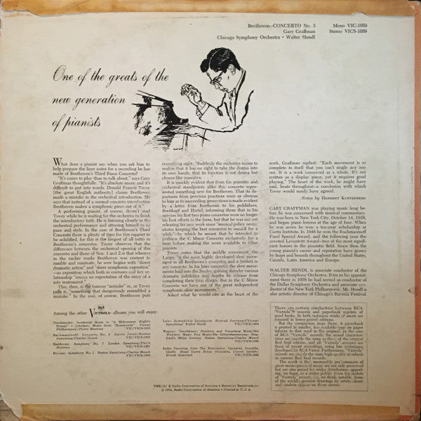 Ludwig Van Beethoven, Gary Graffman, Walter Hendl, Chicago Symphony Orchestra - Concerto No. 3 In C Minor, Op. 37 (LP) - Discogs image 2