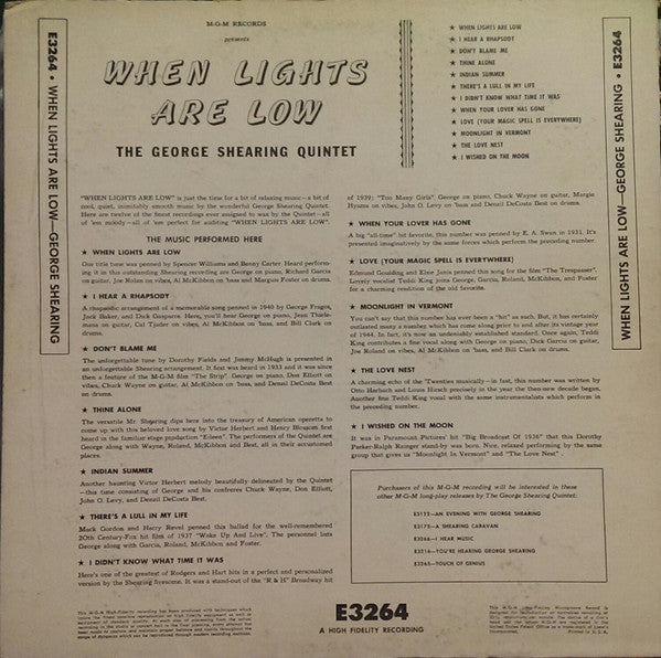 George Shearing Quintet, The - When Lights Are Low (LP) - Discogs image 2