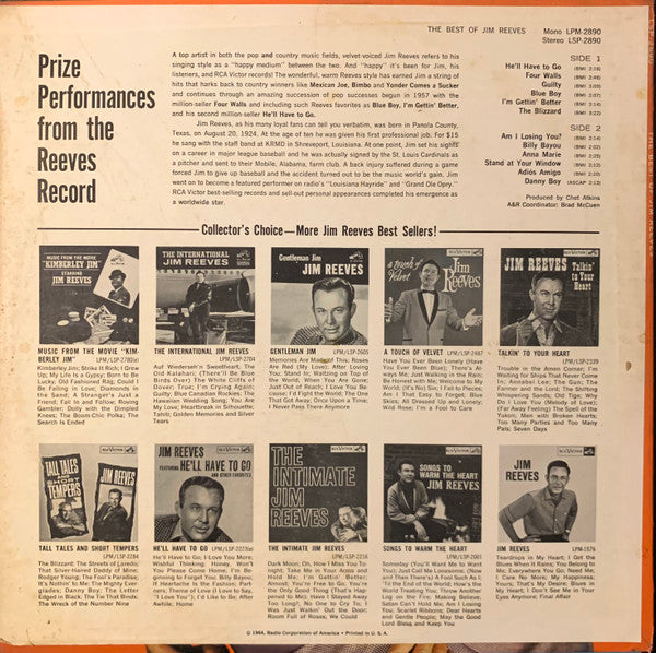 Jim Reeves - The Best Of Jim Reeves (LP) - Discogs image 2