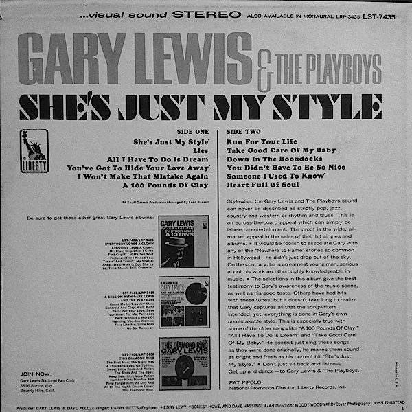Gary Lewis & The Playboys - She's Just My Style (LP) - Discogs image 2