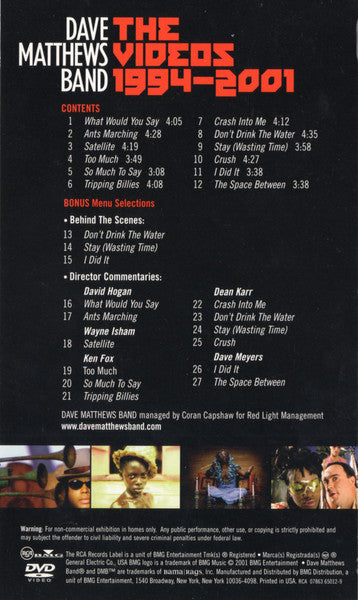 Dave Matthews Band - The Videos 1994-2001 (DVD) - Discogs image 4