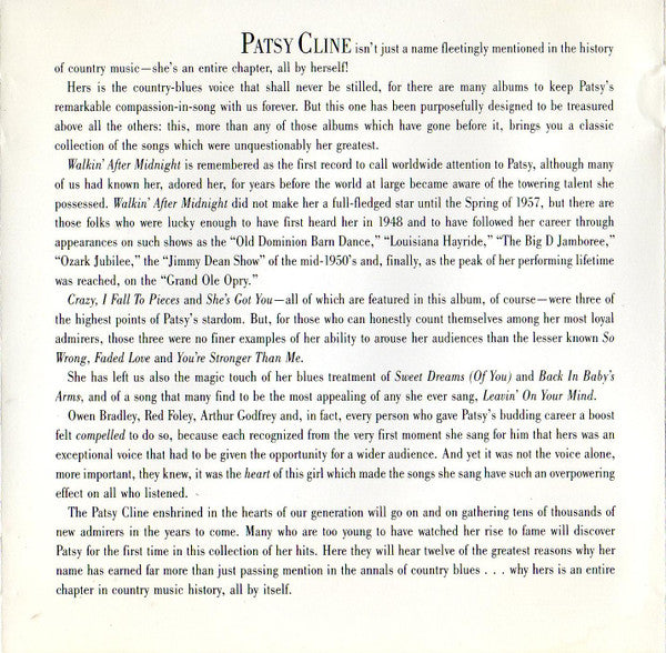 Patsy Cline - 12 Greatest Hits (CD) - Discogs image 6
