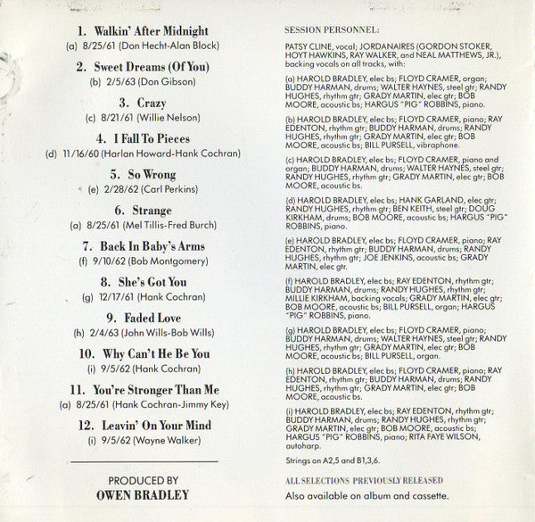 Patsy Cline - 12 Greatest Hits (CD) - Discogs image 5