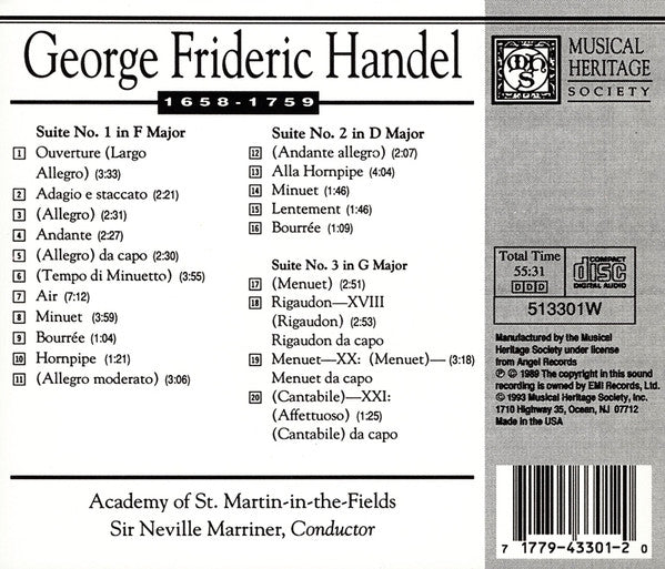 Georg Friedrich Händel, Sir Neville Marriner, Academy Of St. Martin-in-the-Fields, The - Water Music (CD) - Discogs image 2