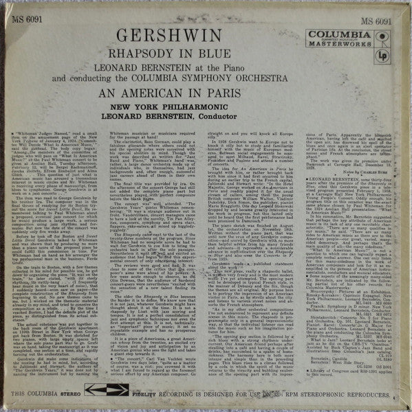 George Gershwin, Leonard Bernstein - Rhapsody In Blue / An American In Paris (LP) - Discogs image 2