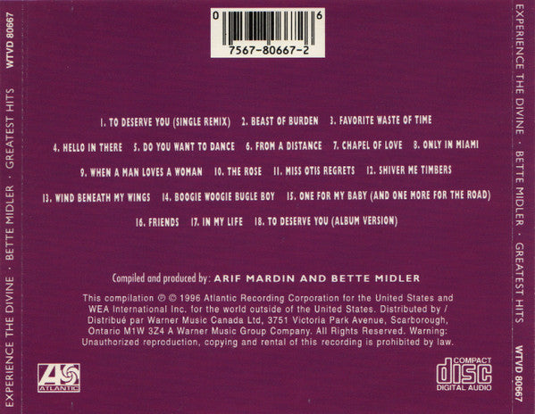 Bette Midler - Experience The Divine (Greatest Hits) (CD) - Discogs image 2