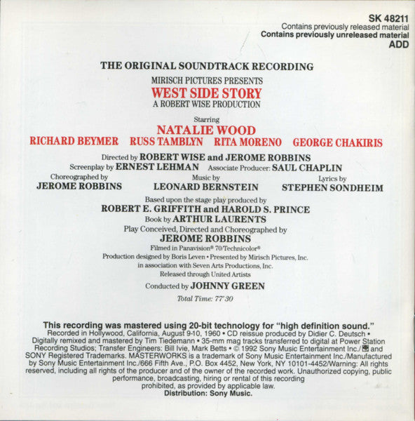 Leonard Bernstein - West Side Story (The Original Sound Track Recording) (CD) - Discogs image 2