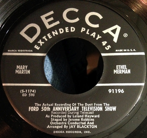 Mary Martin And Ethel Merman - The Actual Recording Of The Duet From The Ford 50th Anniversary Television Show (7") - Discogs image 3