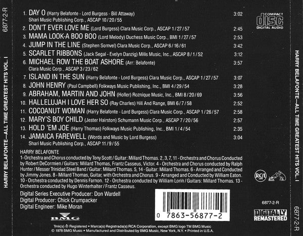 Harry Belafonte - All Time Greatest Hits Vol. I (CD) - Discogs image 2