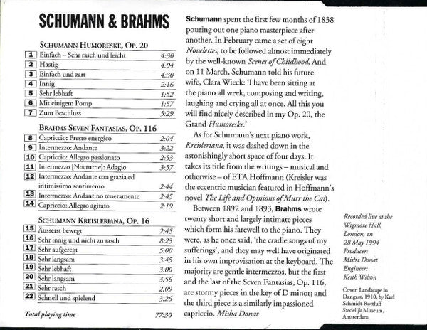 Robert Schumann / Johannes Brahms, Imogen Cooper - Imogen Cooper Plays Schumann & Brahms (CD) - Discogs image 3