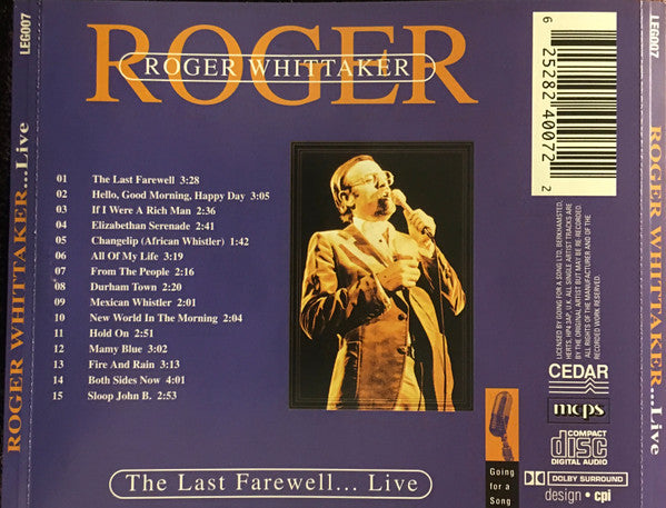 Roger Whittaker - The Last Farewell... Live (CD) - Discogs image 2