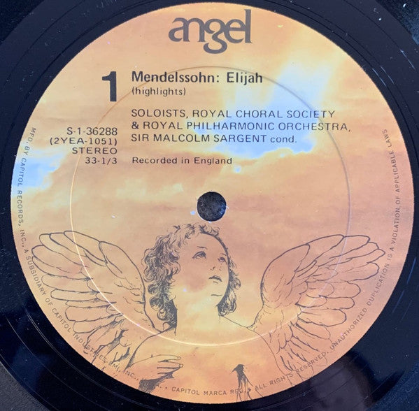 Elizabeth Harwood, Marjorie Thomas, Richard Lewis (3), John Shirley-Quirk, Royal Choral Society, The, Royal Philharmonic Orchestra, Sir Malcolm Sargent - Mendelssohn Elijah Highlights (LP) - Discogs image 2