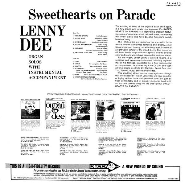 Lenny Dee (2) - Sweethearts On Parade (LP) - Discogs image 2