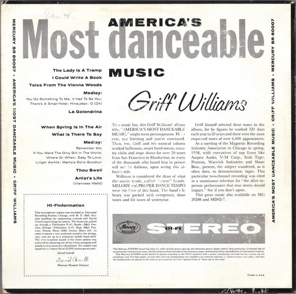 Griff Williams And His Society Orchestra - America's Most Danceable Music (LP) - Discogs image 2