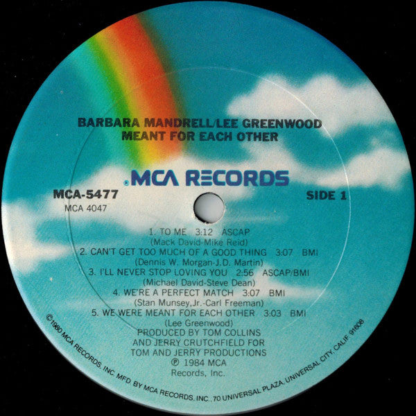 Barbara Mandrell / Lee Greenwood - Meant For Each Other (LP) - Discogs image 3