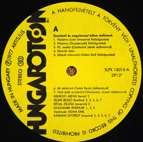 Goldmark Énekkar, Emil Ádám - Hebrew Melodies For Sabbath And High Holidays (LP) - Discogs image 3