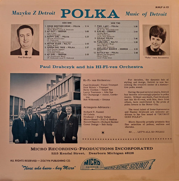 Paul Drabczyk And Hi-Fi-Ves, Irene Jasionowicz - Detroit Goes Polka (LP) - Discogs image 2