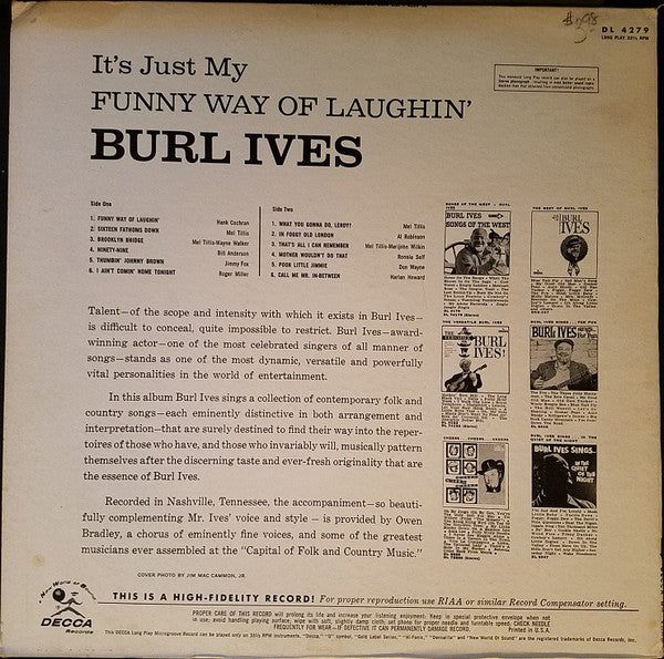Burl Ives - It's Just My Funny Way Of Laughin' (LP) - Discogs image 2