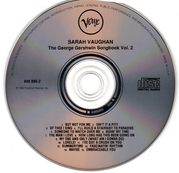 Sarah Vaughan - The George Gershwin Songbook Volume 2 (CD) - Discogs image 3