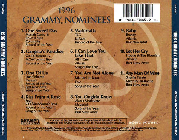 Various - 1996 Grammy Nominees (CD) - Discogs image 2
