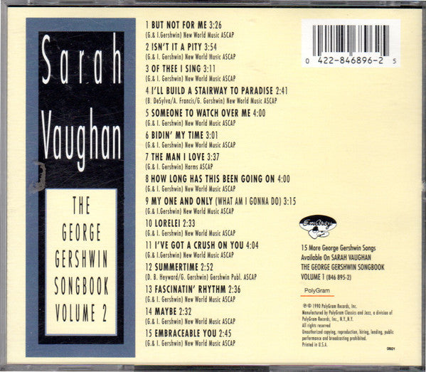 Sarah Vaughan - The George Gershwin Songbook Volume 2 (CD) - Discogs image 2
