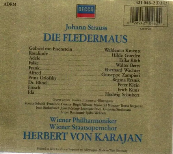 Johann Strauss Jr. - Wiener Philharmoniker, Herbert von Karajan - Die Fledermaus (Gala Performance) (2xCD) - Discogs image 2