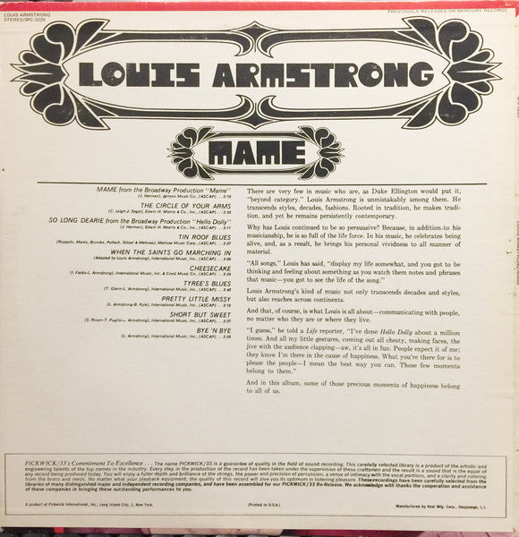 Louis Armstrong - Mame (LP) - Discogs image 2