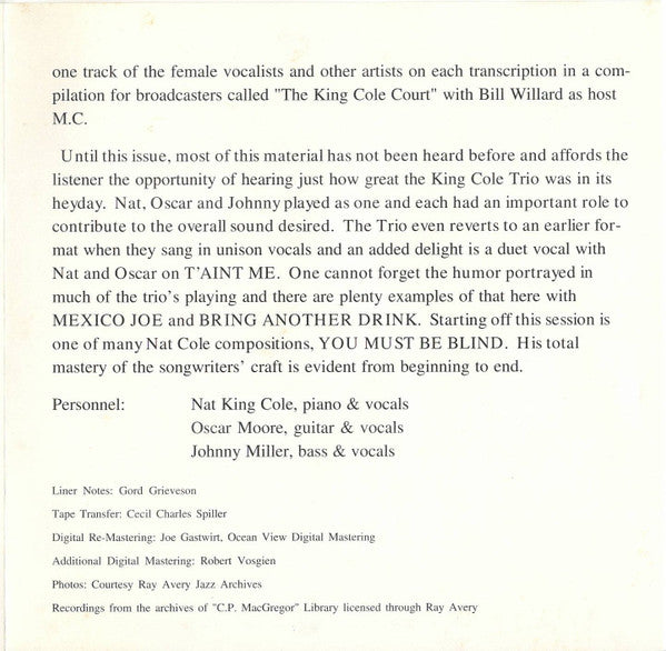 Nat King Cole - The Trio Recordings Vol. 3 (CD) - Discogs image 3