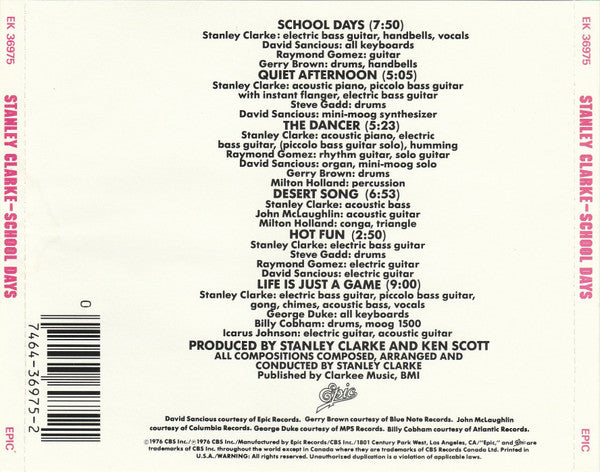 Stanley Clarke - School Days (CD) - Discogs image 2