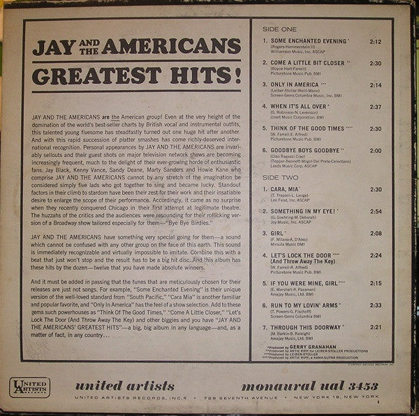 Jay & The Americans - Jay And The Americans Greatest Hits (LP) - Discogs image 2
