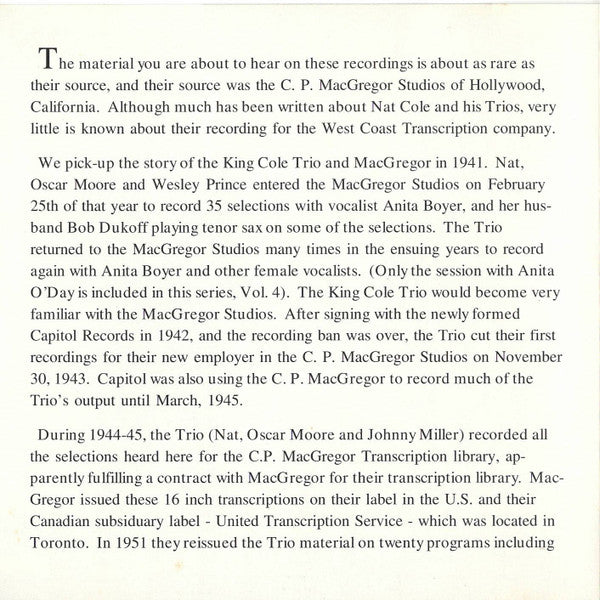 Nat King Cole - The Trio Recordings Vol. 3 (CD) - Discogs image 2