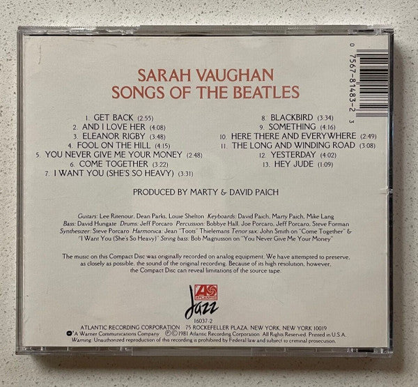 Sarah Vaughan - Songs Of The Beatles (CD) - Discogs image 2