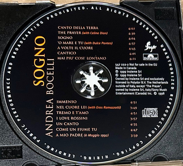 Andrea Bocelli - Sogno (CD) - Discogs image 3
