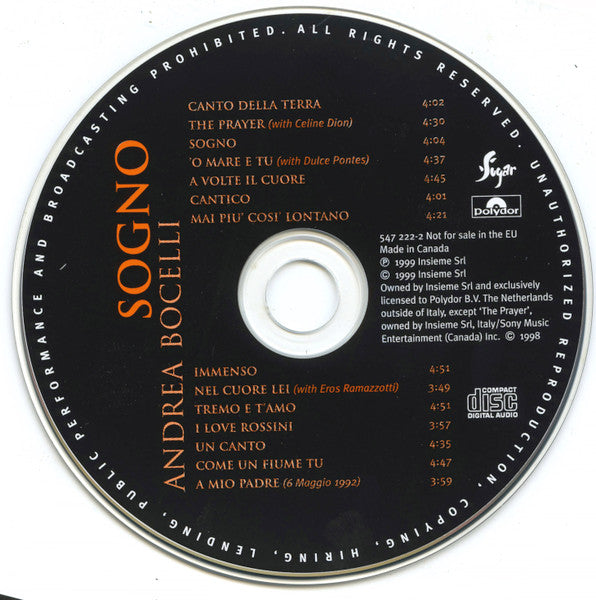 Andrea Bocelli - Sogno (CD) - Discogs image 4