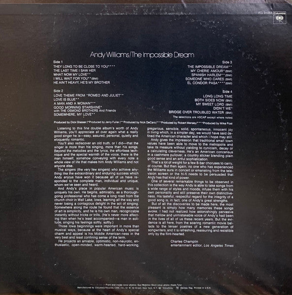 Andy Williams - The Impossible Dream (2xLP) - Discogs image 3