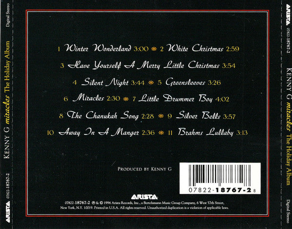 Kenny G (2) - Miracles - The Holiday Album (CD) - Discogs image 2