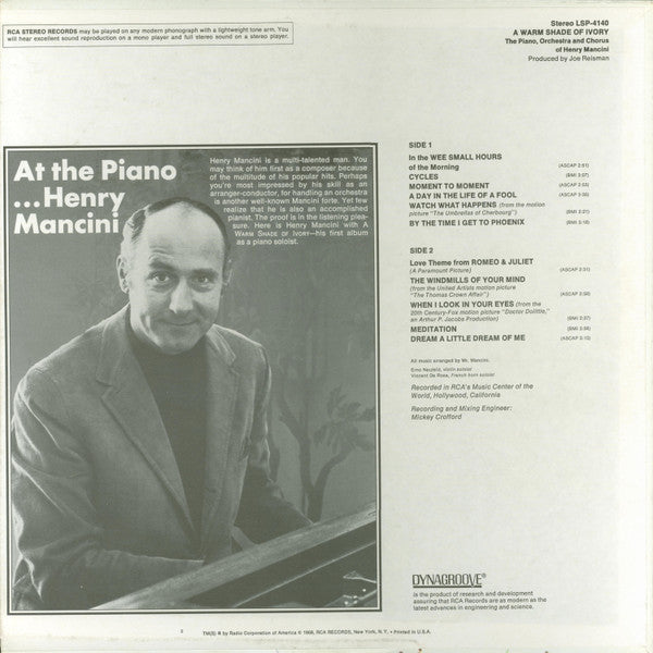 Henry Mancini And His Orchestra And Chorus - A Warm Shade Of Ivory (LP) - Discogs image 2