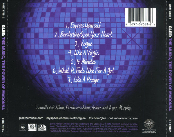 Glee Cast - Glee: The Music, The Power Of Madonna (CD) - Discogs image 3