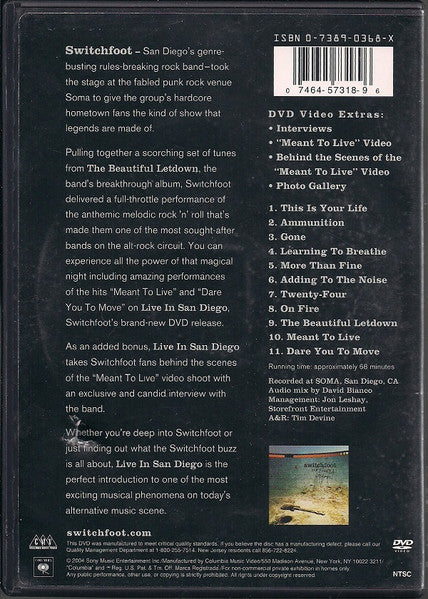 Switchfoot - Live In San Diego (DVD) - Discogs image 3