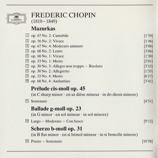 Frédéric Chopin - Arturo Benedetti Michelangeli - 10 Mazurkas · Prélude Op. 45 · Ballade Op.23 · Scherzo Op. 31 (CD) - Discogs image 5
