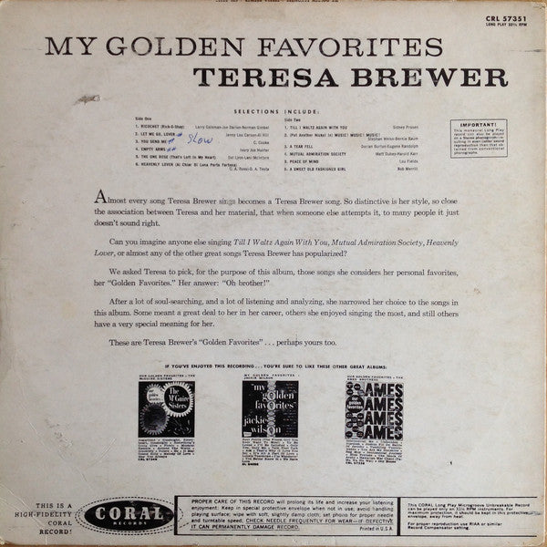 Teresa Brewer - My Golden Favorites (LP) - Discogs image 2