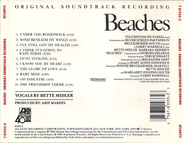 Bette Midler - Beaches (Original Soundtrack Recording) (CD) - Discogs image 2
