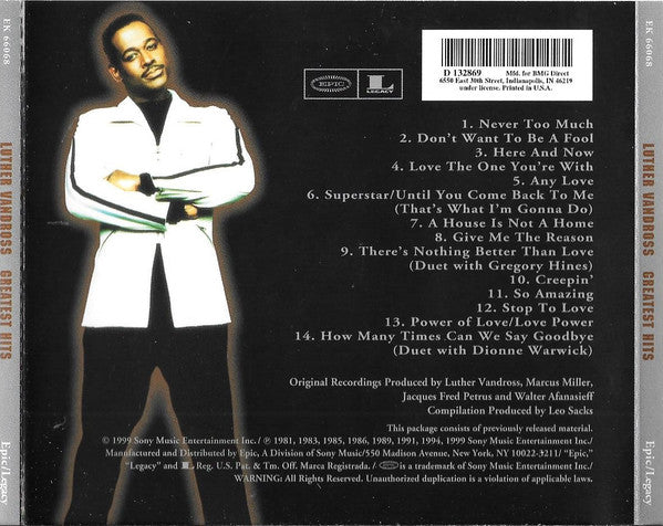 Luther Vandross - Greatest Hits (CD) - Discogs image 3