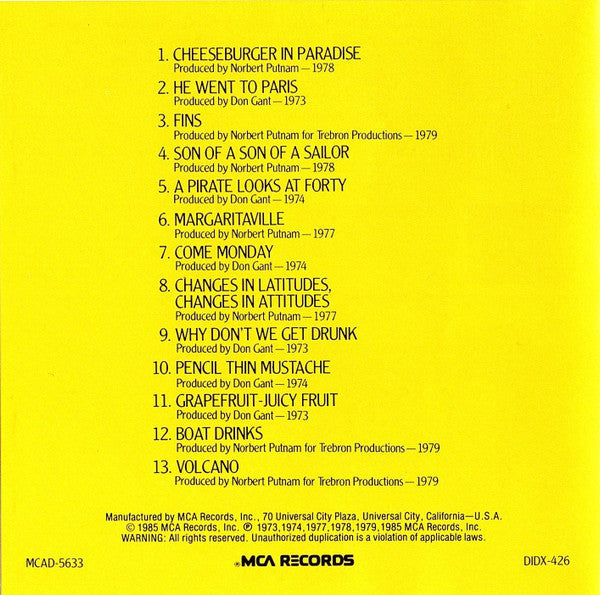 Jimmy Buffett - Songs You Know By Heart - Jimmy Buffett's Greatest Hit(s) (CD) - Discogs image 5