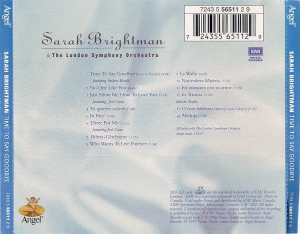 Sarah Brightman & London Symphony Orchestra - Time To Say Goodbye (CD) - Discogs image 2