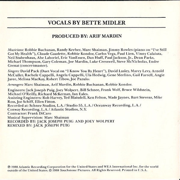 Bette Midler - Beaches (Original Soundtrack Recording) (CD) - Discogs image 6