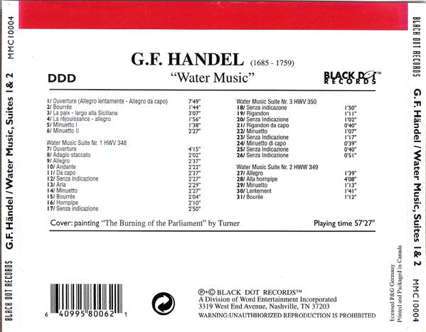 Georg Friedrich Händel, Orchestra Filarmonica Italiana, Alessandro Arigoni - Music For The Royal Fireworks Water Music, Suites 1, 2 & 3 (CD) - Discogs image 3