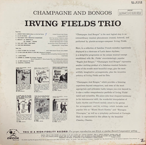 Irving Fields Trio - Champagne And Bongos (LP) - Discogs image 2