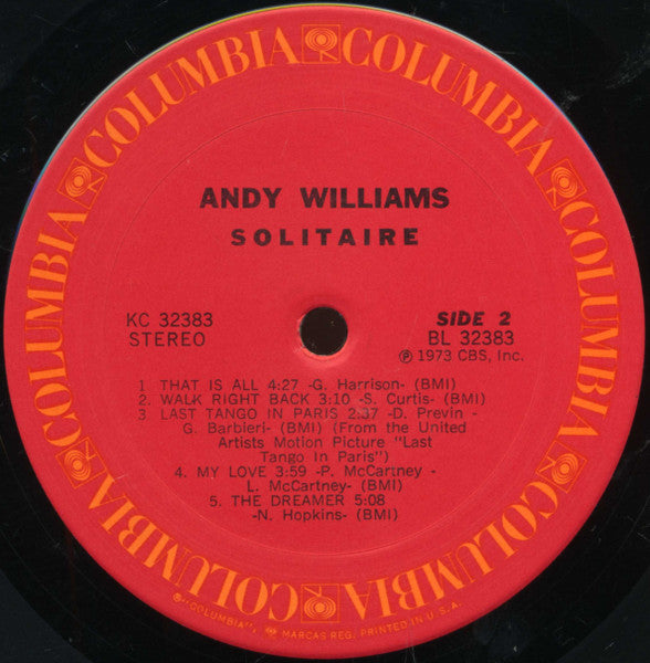 Andy Williams - Solitaire (LP) - Discogs image 4